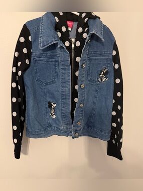 Disney Minnie Mouse Denim Vest Polka Dot Hoodie Jacket Girls Size 6X